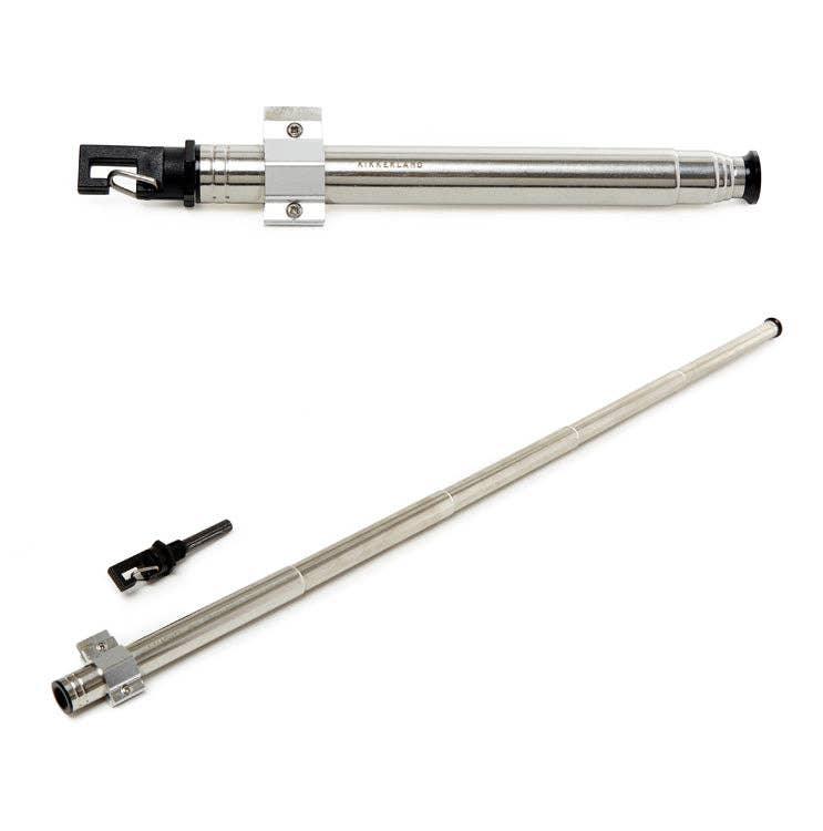 Stainless steel bike rack extender with mounting bracket and key, sleek design for outdoor adventures