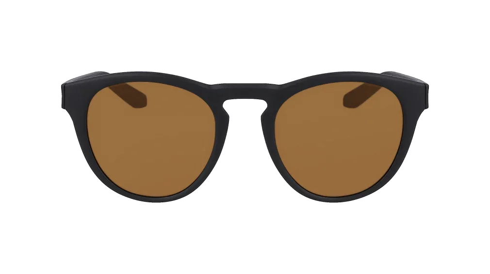 Black-framed sunglasses with brown lenses, stylish and versatile for outdoor adventures