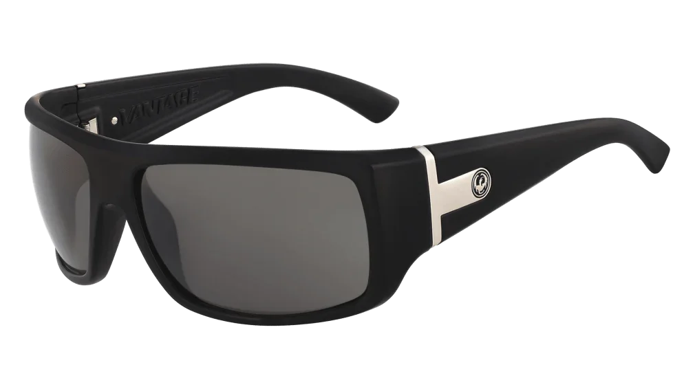 Black Vantage polarized sunglasses with silver accents, ideal for outdoor adventures and coastal style.