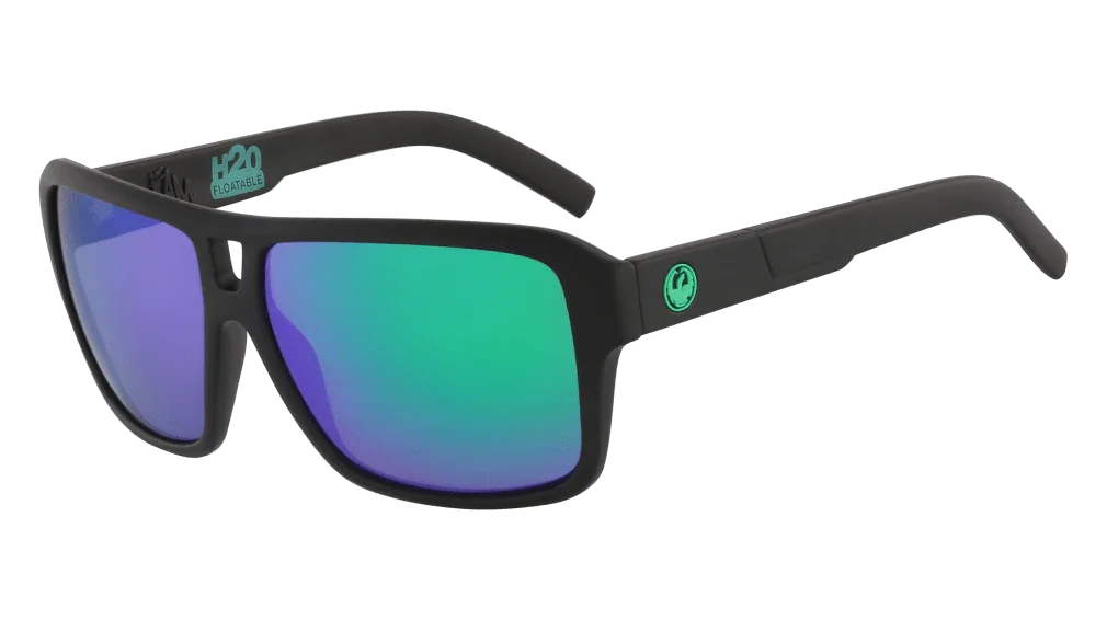 Black H20 floatable sunglasses with blue-green mirrored lenses, ideal for water sports and outdoor adventures.