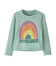 Mint green long-sleeve kids shirt with rainbow graphic, perfect for PNW outdoor adventures and coastal style.