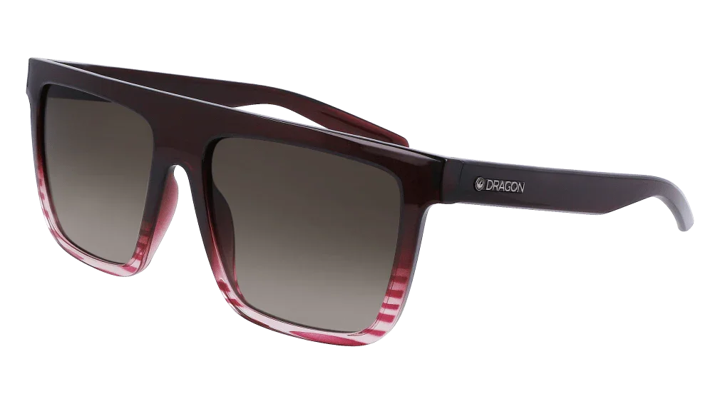 Dragon brand square sunglasses with red patterned frames and gradient lenses