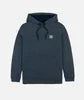 Dark navy hoodie with small chest logo, cozy coastal style for PNW adventures