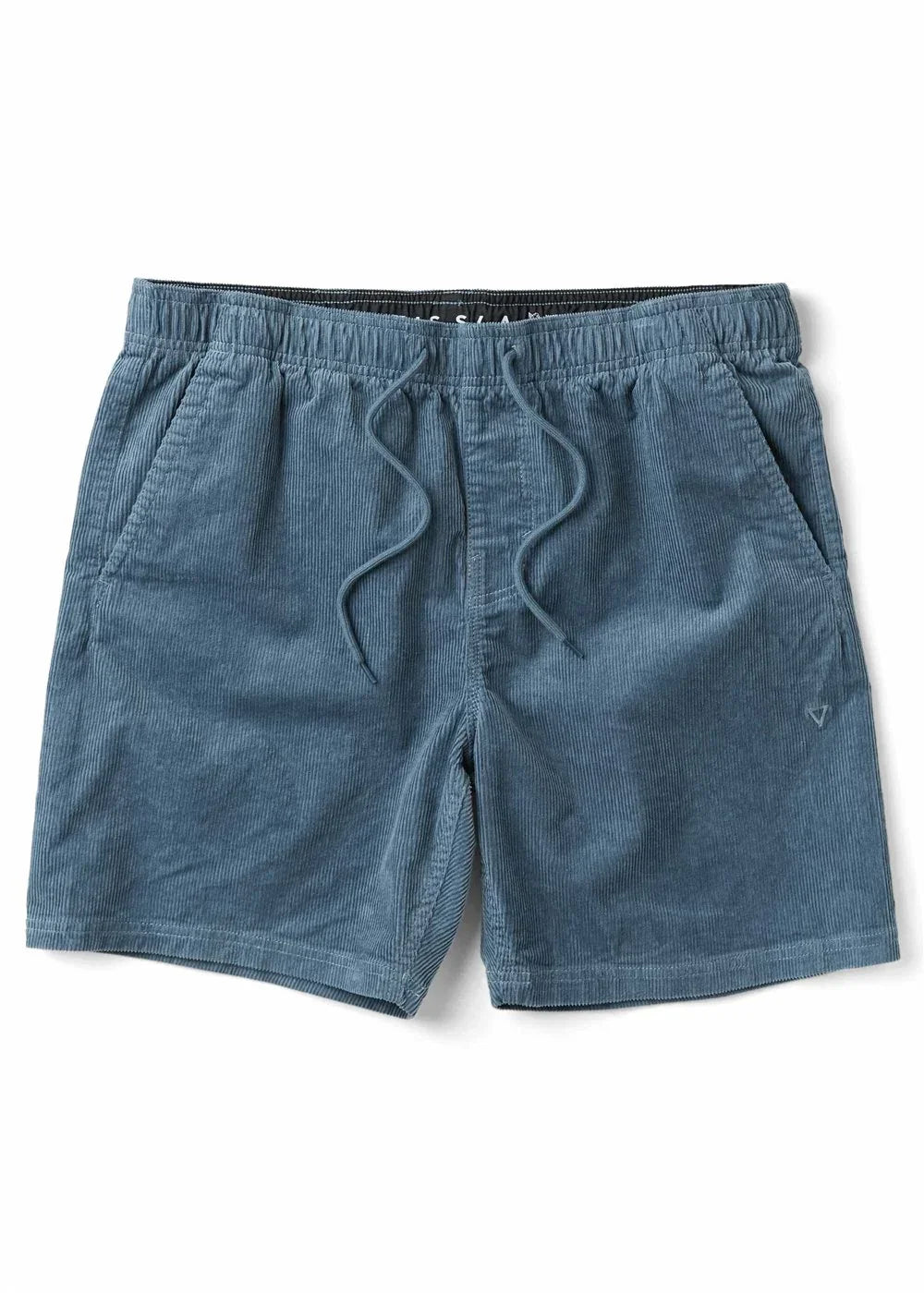 Blue corduroy drawstring shorts for casual coastal style and outdoor adventures