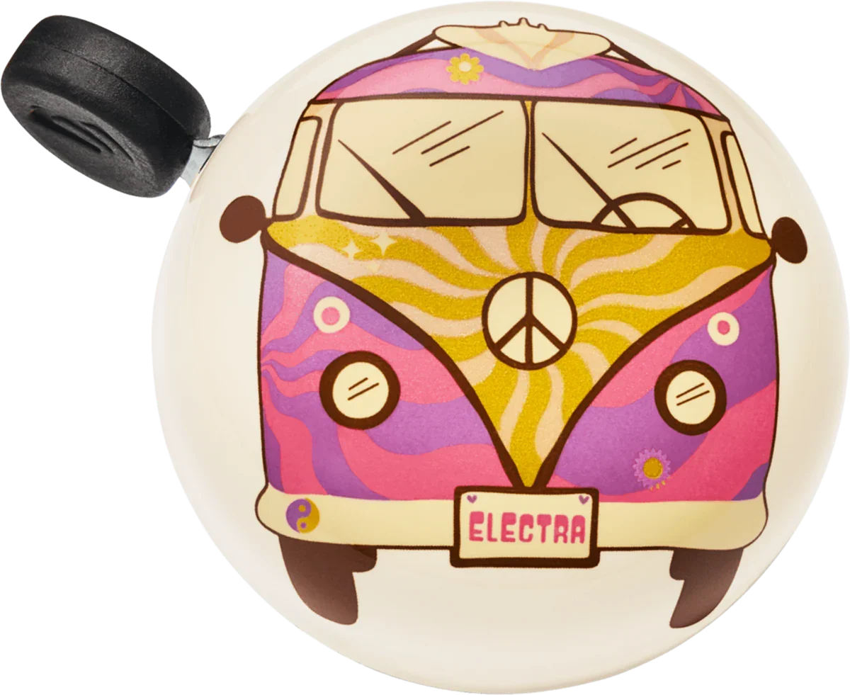 Colorful hippie van bike bell with peace sign, perfect for coastal adventures and PNW rides