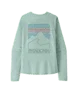 Mint long-sleeve graphic tee with mountain and sunset design, perfect for PNW outdoor adventures