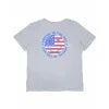 Gray t-shirt with circular American flag graphic, coastal outdoor style for PNW adventures