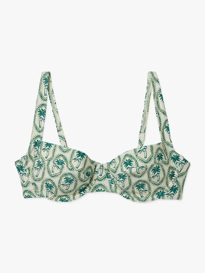Tropical palm print bikini top for beach days and coastal adventures