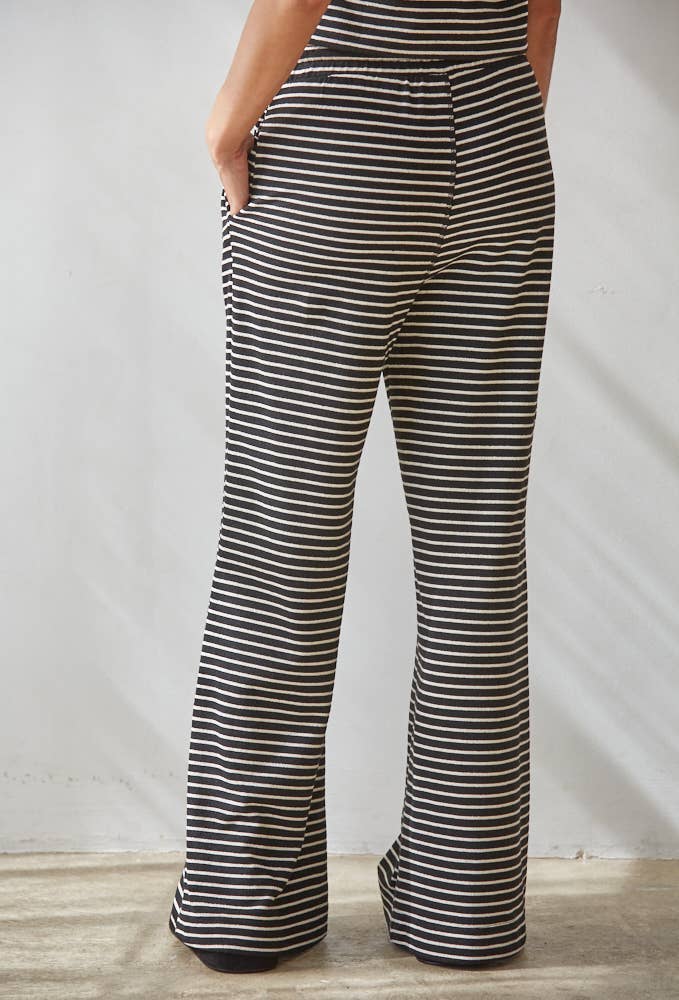 L8945B | Knit Polyester Cotton Striped Flare Pants