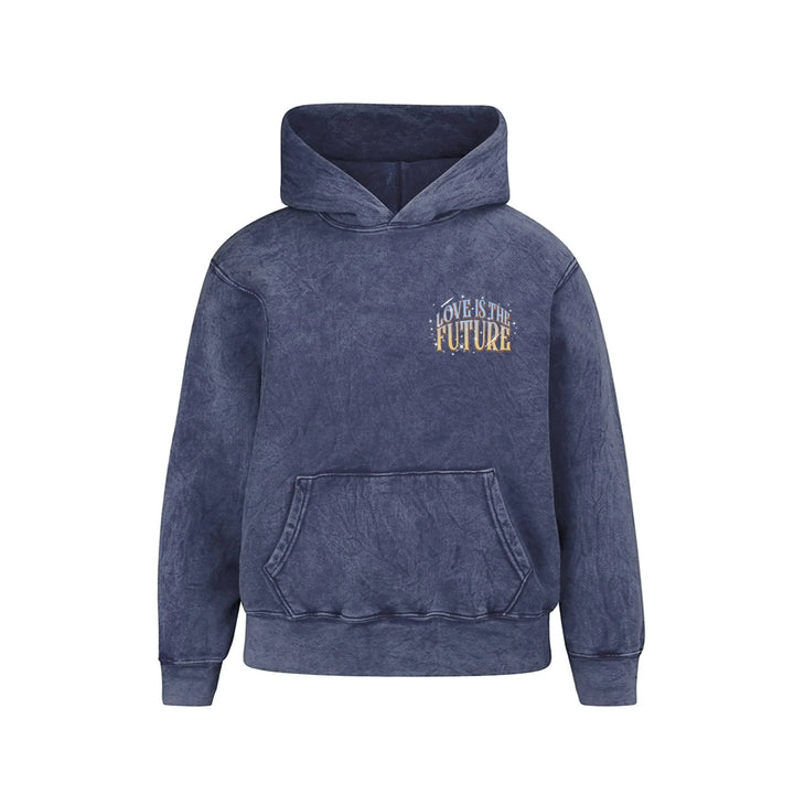Navy acid wash hoodie with &