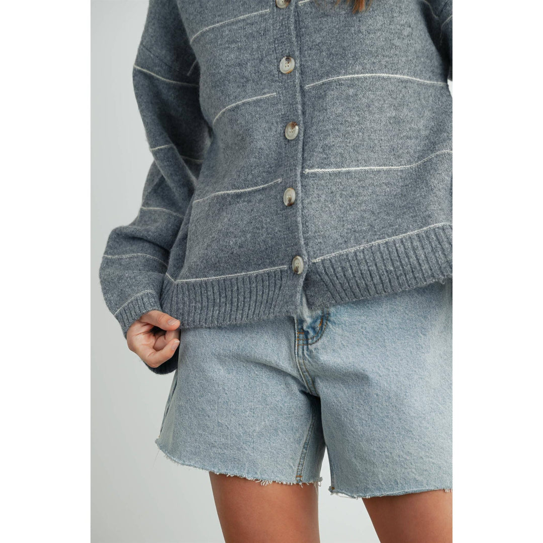 Button Front Striped Cardigan - BMC7580