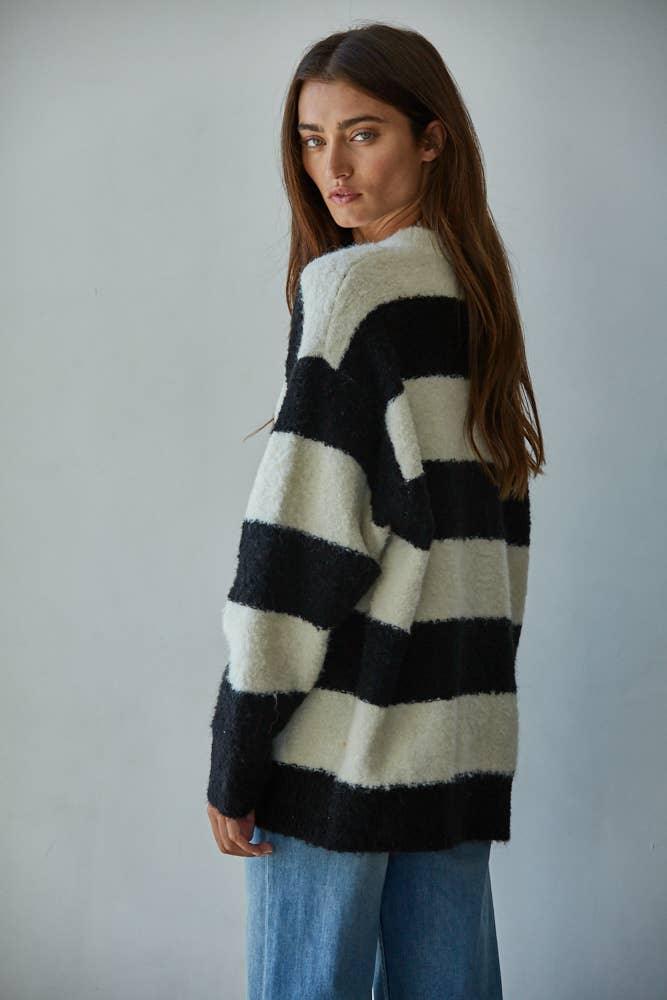 W2122 | Knit Sweater Striped Crew Neck Textured Pullover
