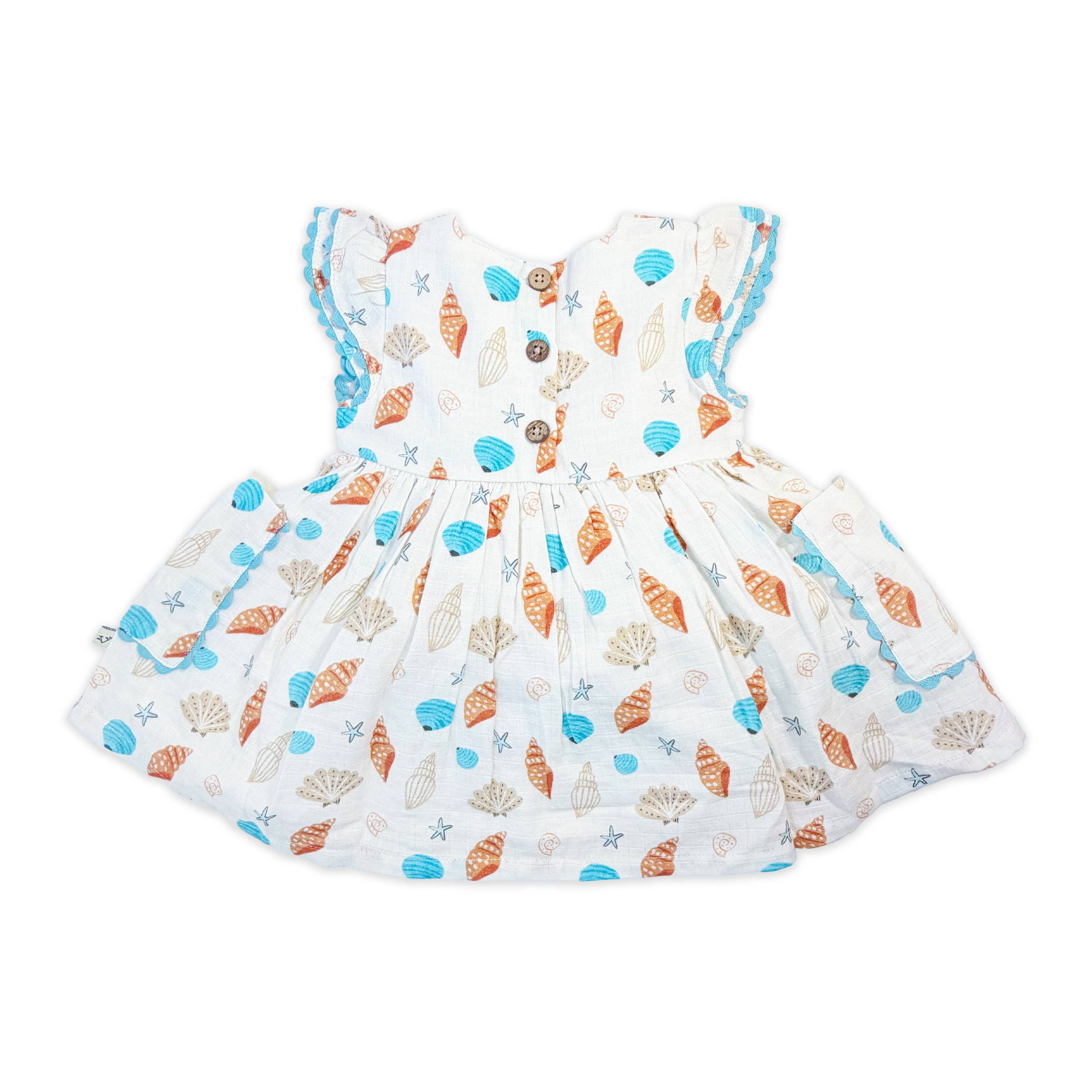 Seashell Pocket Baby Dress + Bloomer (Organic Muslin)