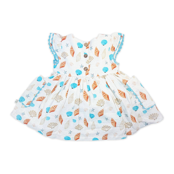 Seashell Pocket Baby Dress + Bloomer (Organic Muslin)