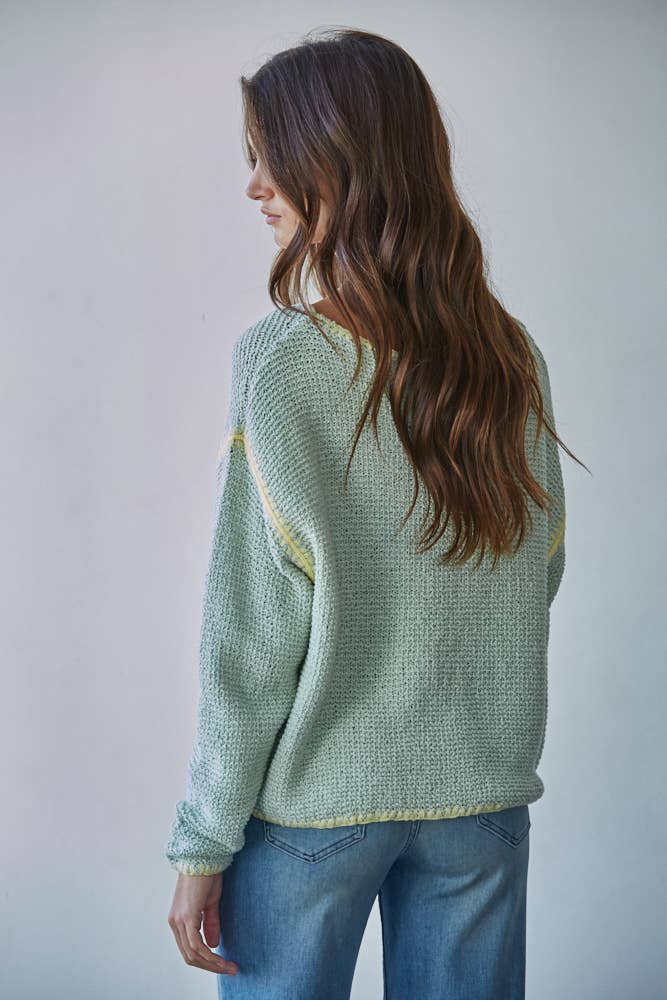 W2516 | Knit Sweater Cotton Viscose Stitch Detail Pullover