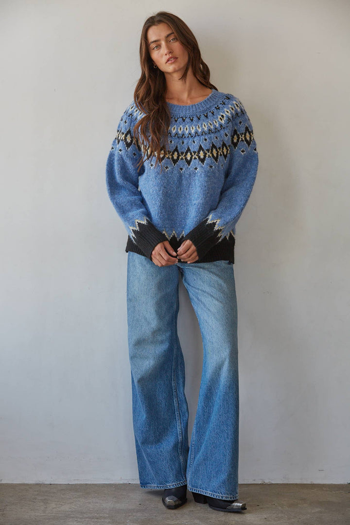 W2821 | Knit Sweater Fair Isle Long Sleeve Pullover