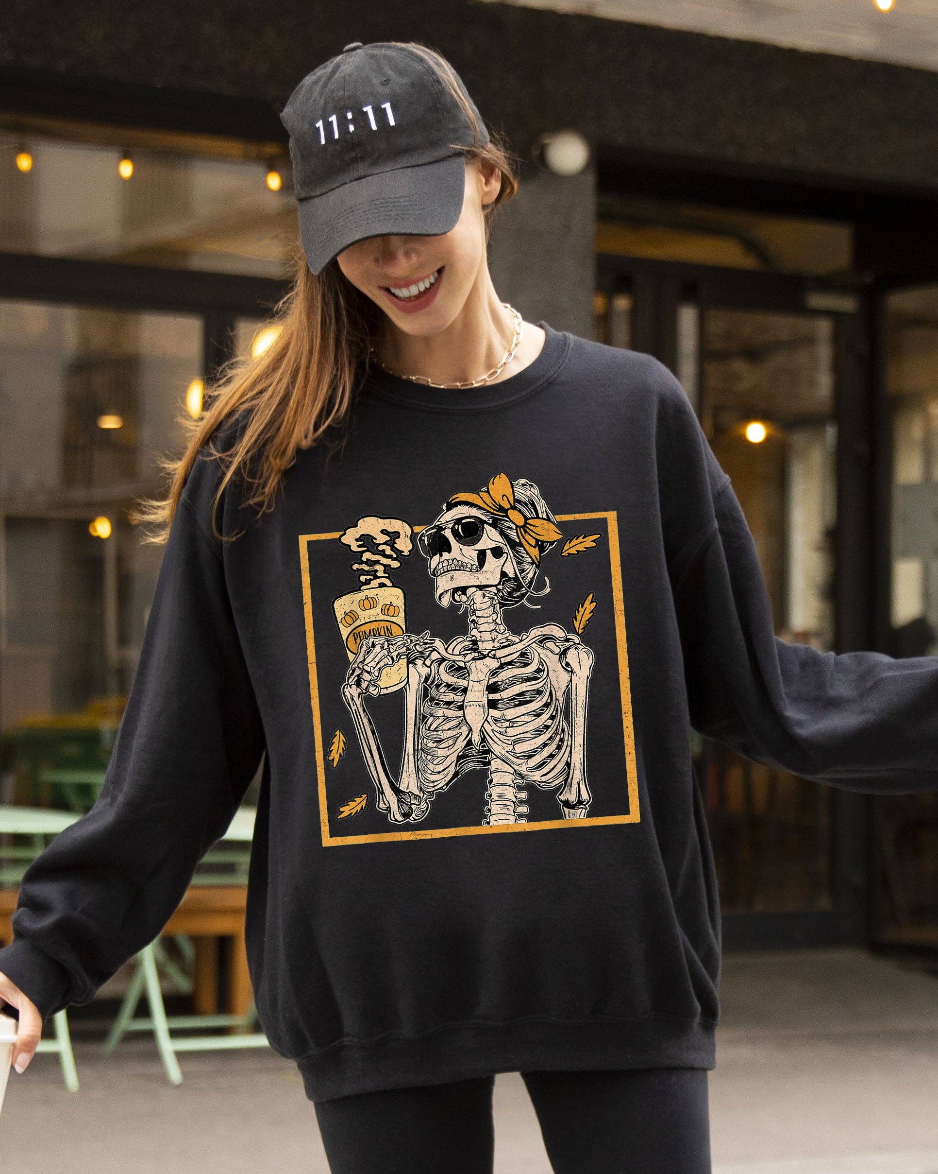 Coffee Lover Skeleton Lady, Mom Halloween Vintage Sweatshirt