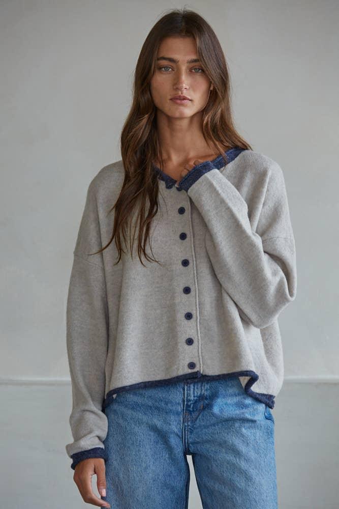W2538 | Knit Polyester Acrylic Sweater Crew Neck Cardigan