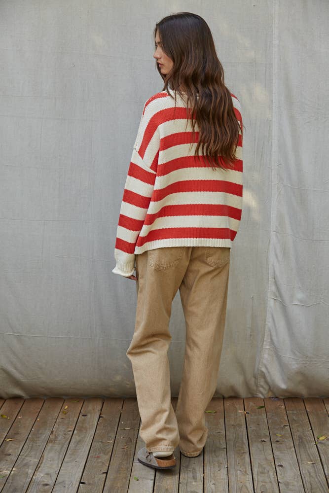 W2676 | Knit Sweater Polyester American Flag Striped Top