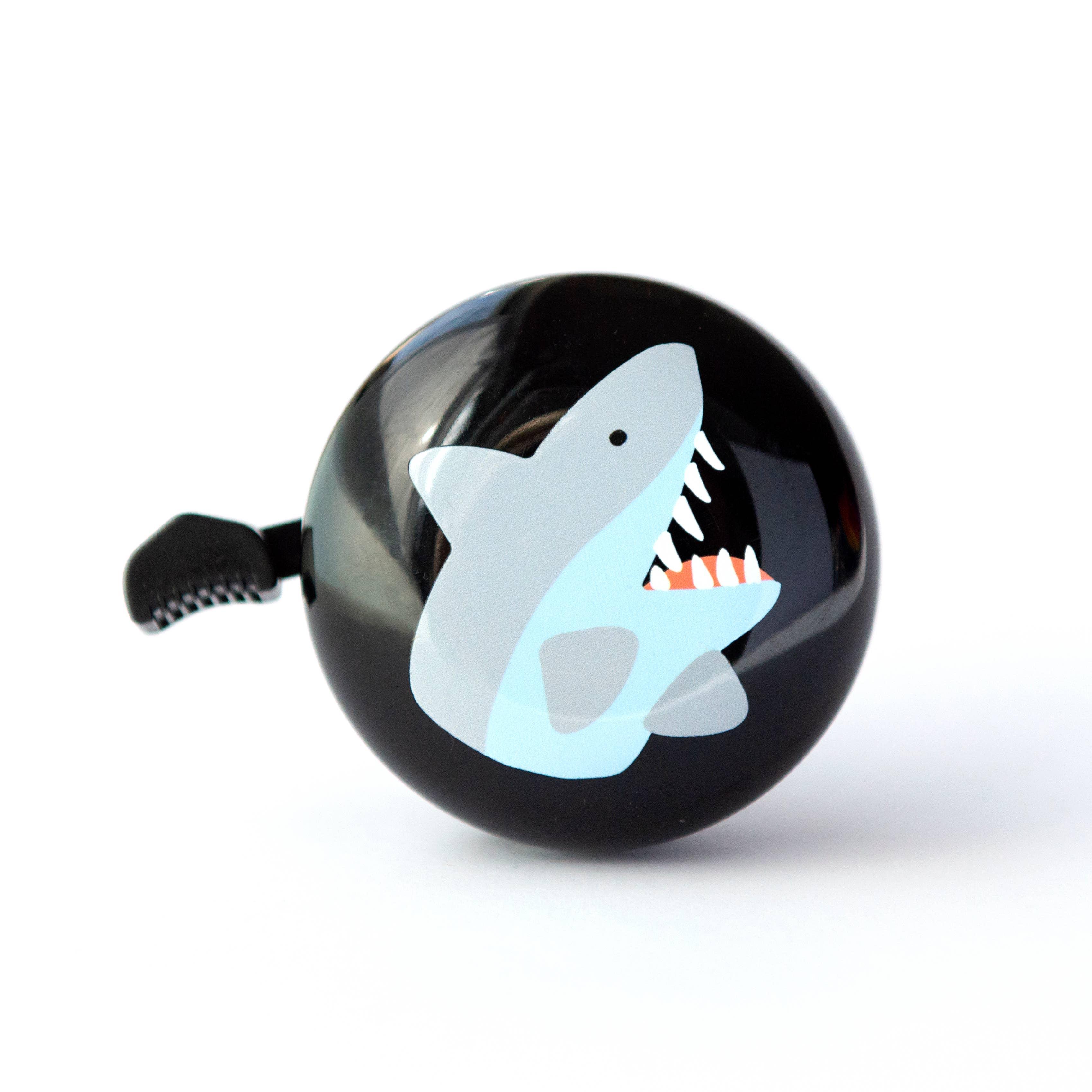 Black bike bell with cartoon shark design for coastal adventures and bike rides