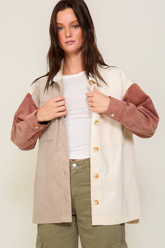 Color Block Corduroy Oversized Jacket