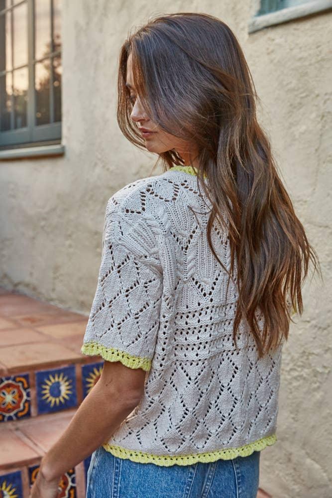W2422T1 | Knit Sweater Cotton Acrylic Crochet Short Sleeve