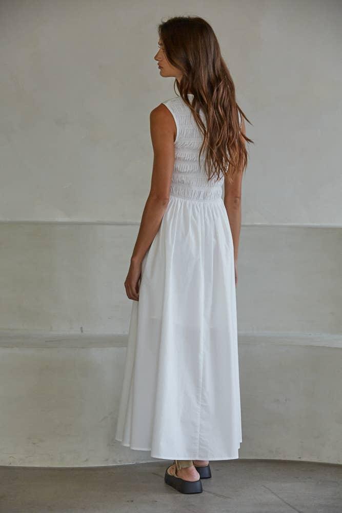 L9509 | Woven Cotton Sleeveless Square Neck Smocked Dress