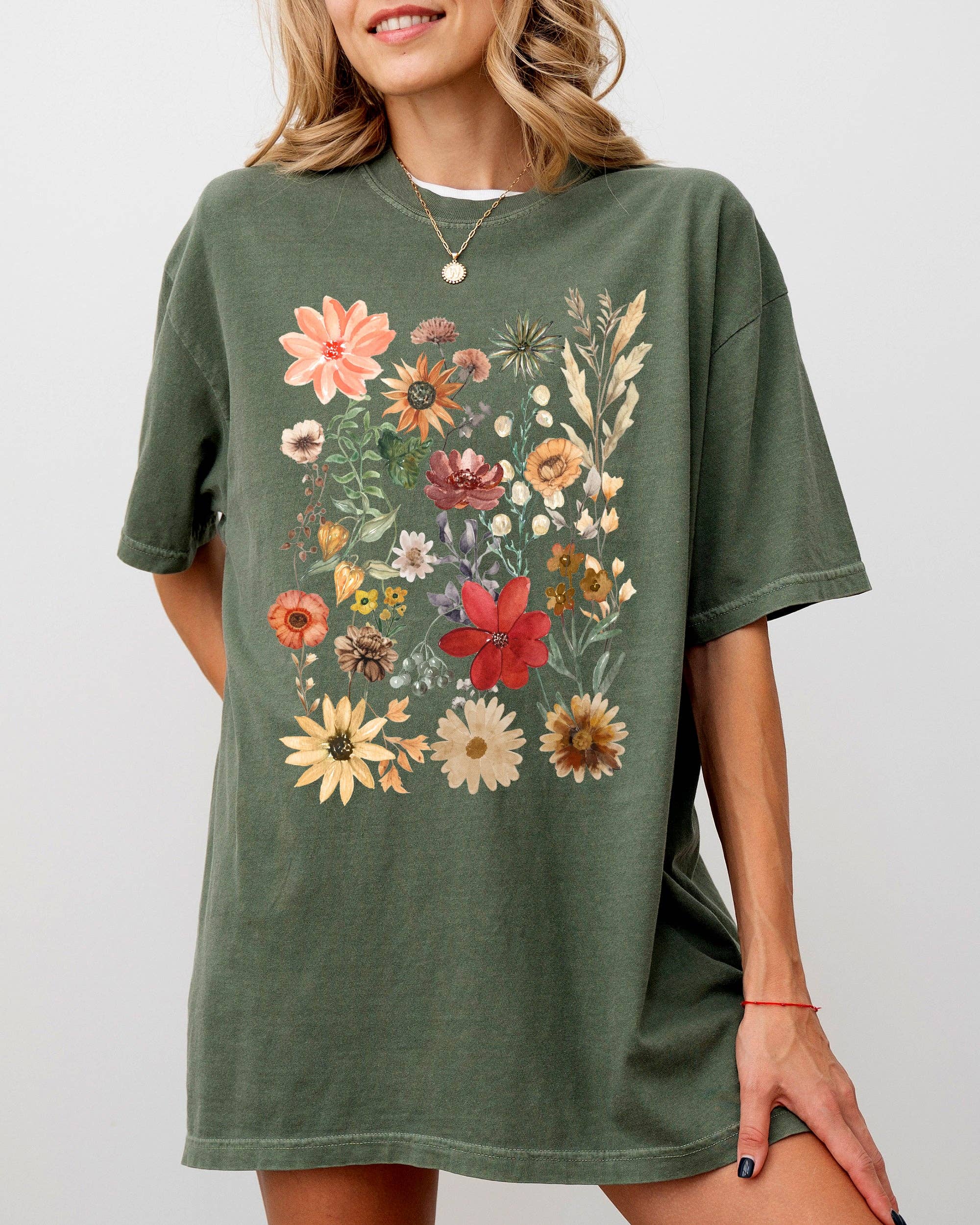 Autumn Pressed Flowers, Leaves, Botanical, Fall Shirt