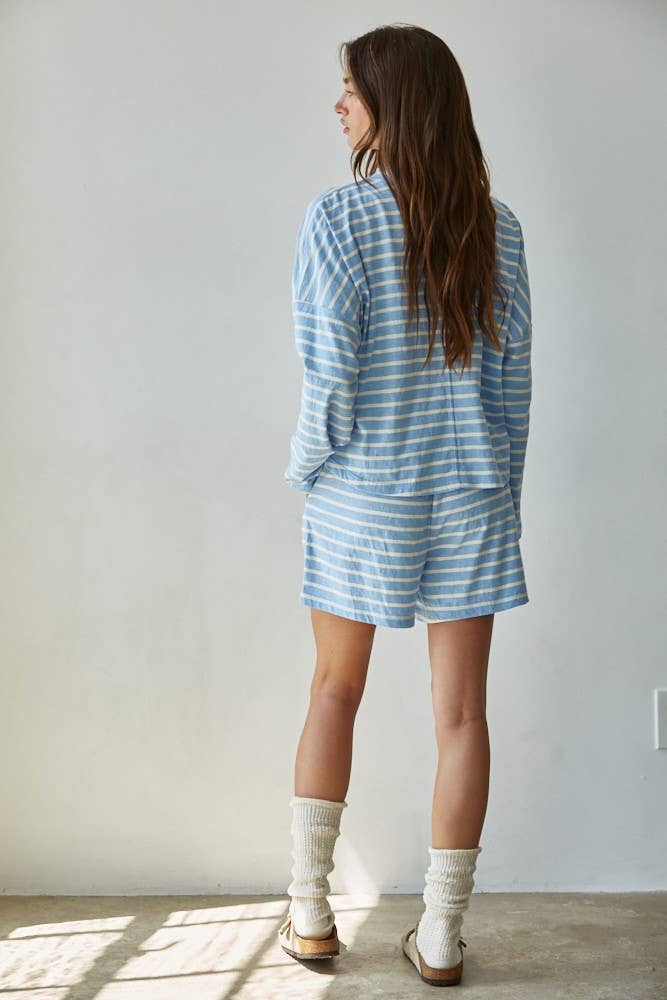 L8797T | Knit Cotton Striped Mock Neck Long Sleeve