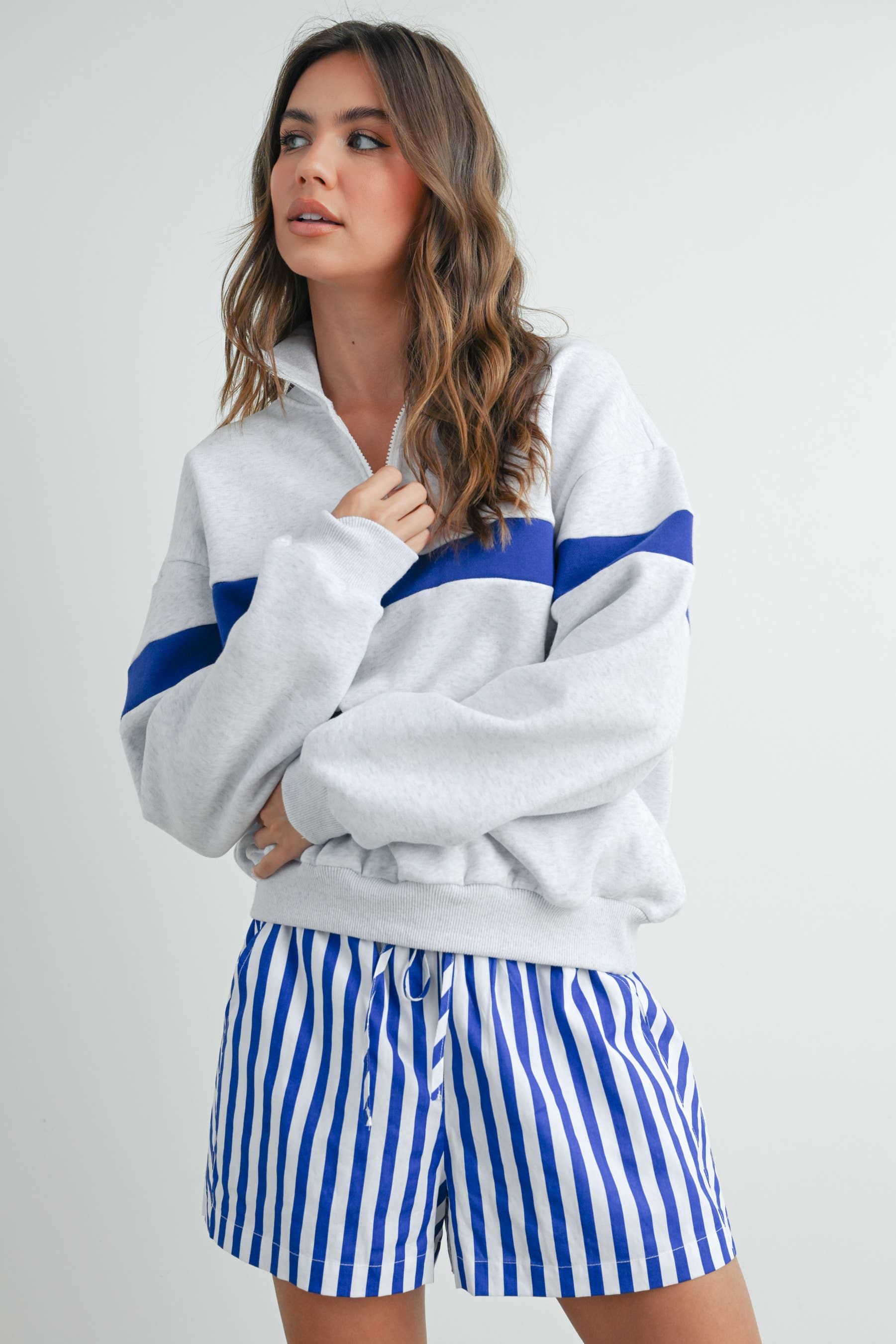 ButterMelonTwo-Toned Half Zip Collar Sweatshirt - BMT7535