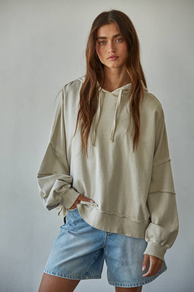 By Together L8682 | Knit Cotton Drop Shoulder Sweatshirt Hoodie