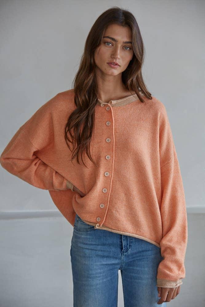 W2538 | Knit Polyester Acrylic Sweater Crew Neck Cardigan