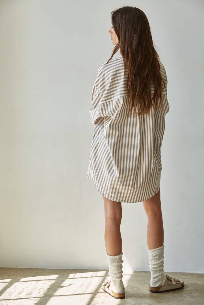 L8492T | Woven Cotton Striped Oversized Shirt