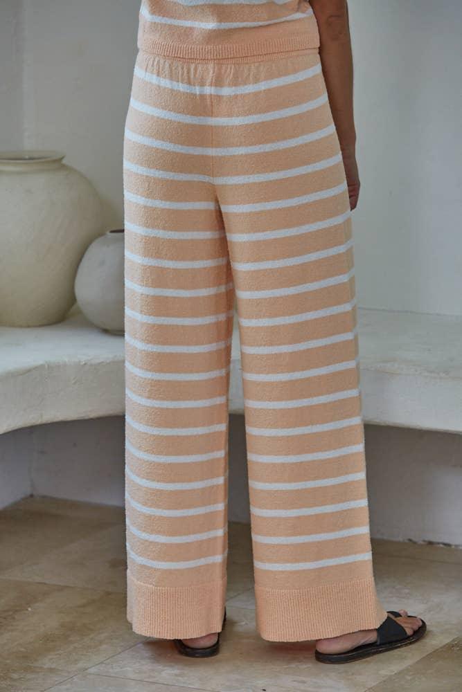 W2429B | Knit Sweater Striped Wide Leg Pants