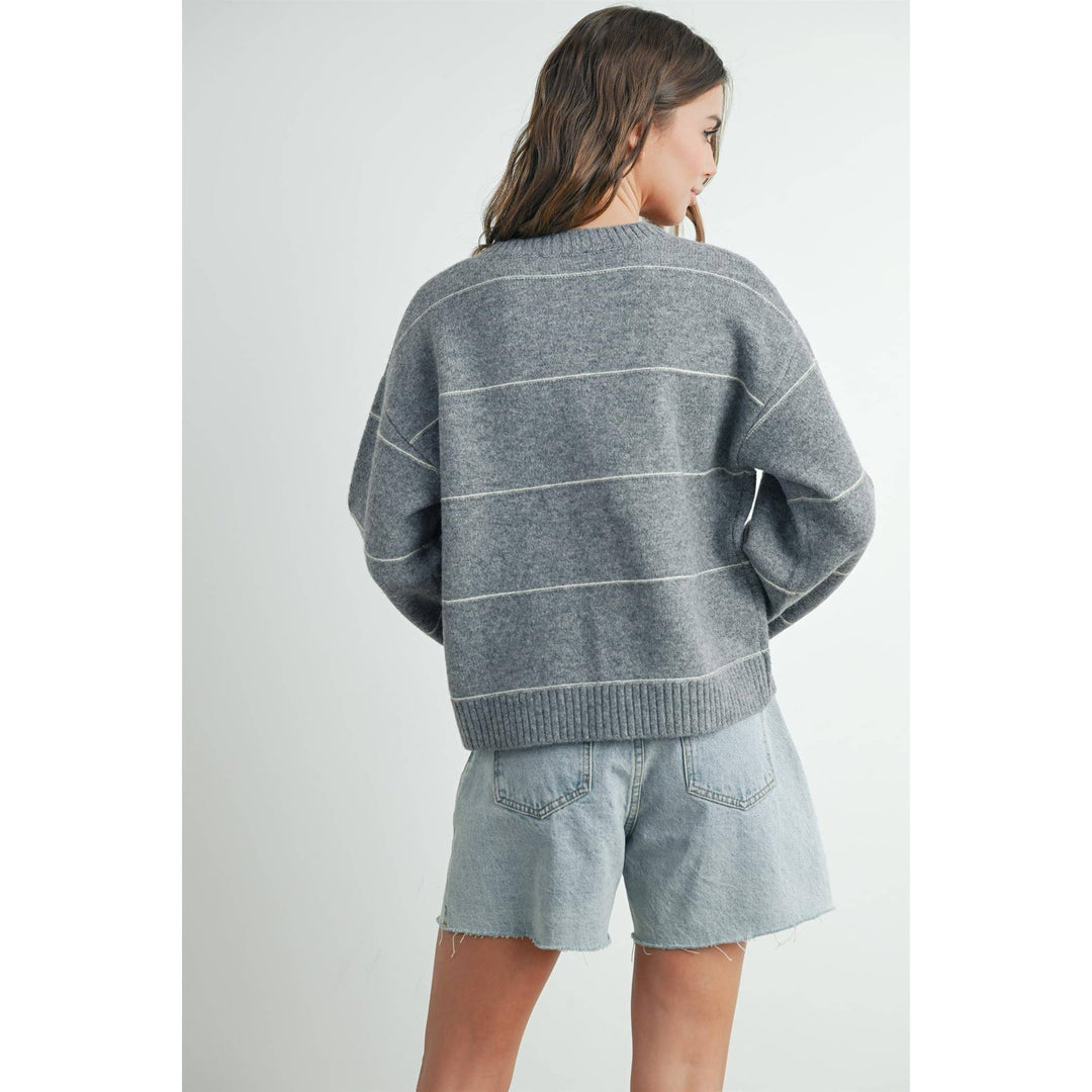 Button Front Striped Cardigan - BMC7580