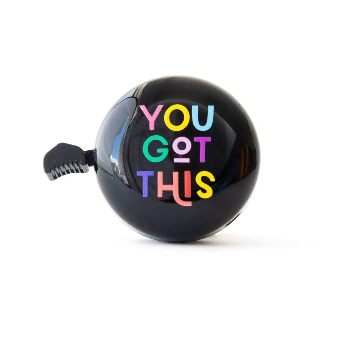 Black bike bell with colorful 'YOU GOT THIS' text, perfect for coastal rides and outdoor adventures.