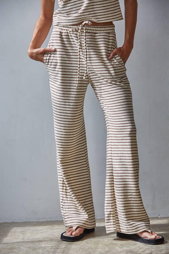 L8945B | Knit Polyester Cotton Striped Flare Pants