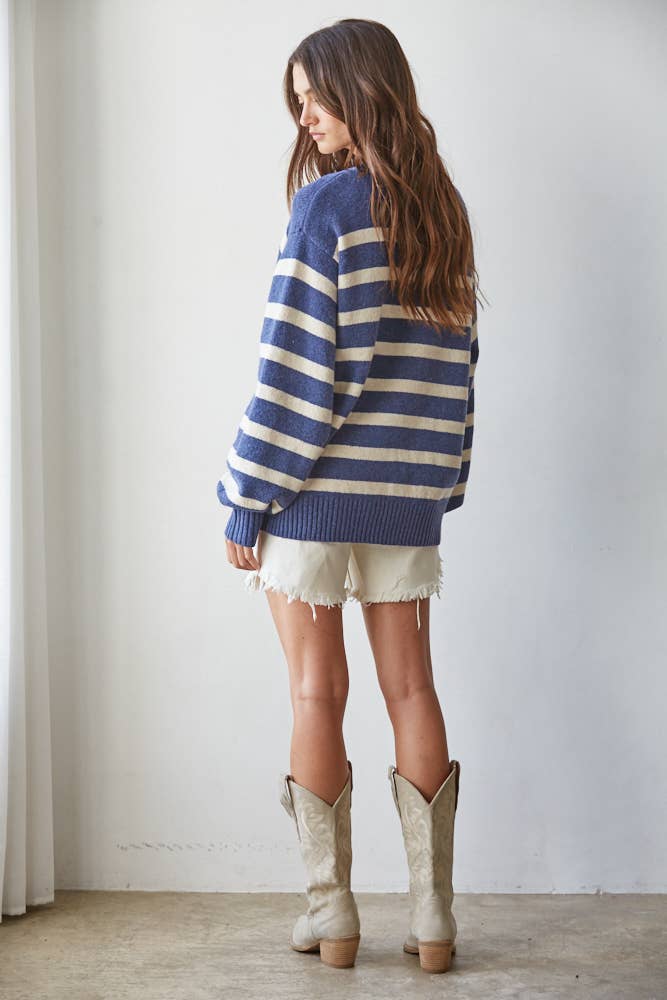 W1050 | Knit Oversized Striped Sweater Top