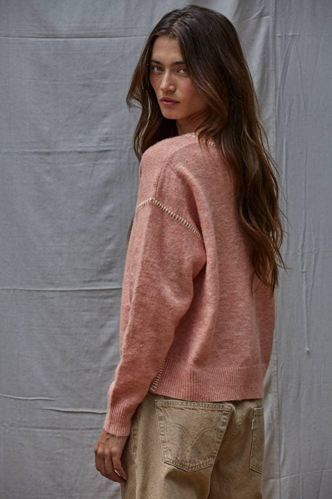 By Together Knit Sweater w/Contrast Stitches Detail