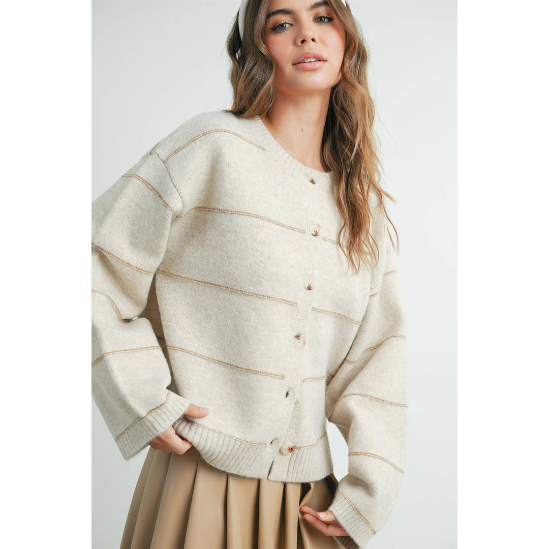 Button Front Striped Cardigan - BMC7580