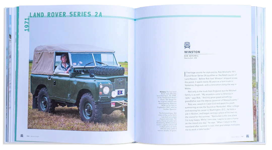 1971 Land Rover Series 2A vintage off-road vehicle in coastal grass, classic 4x4 adventure style