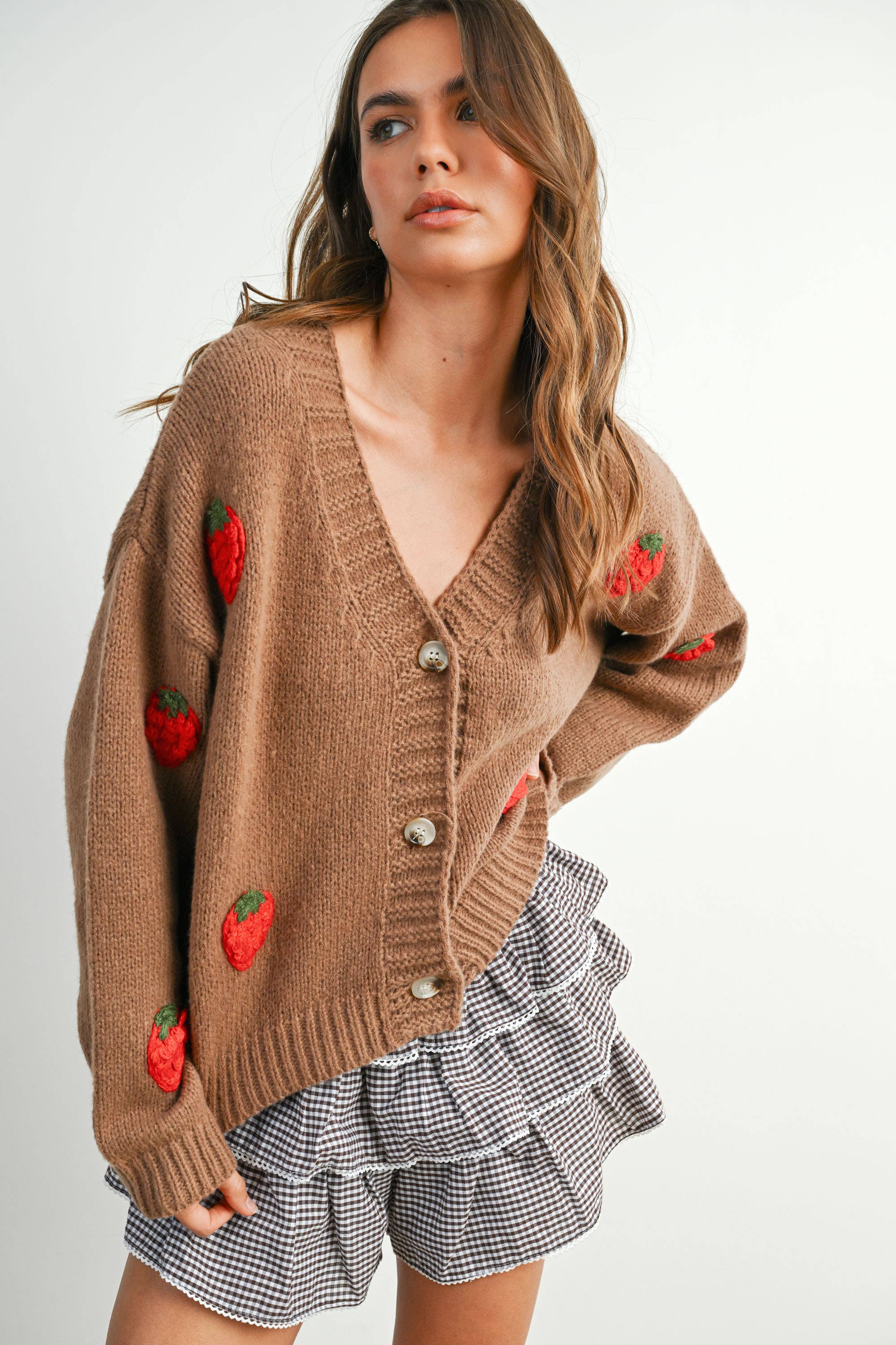 Strawberry Embroidered Cropped Cardigan - BMC7609