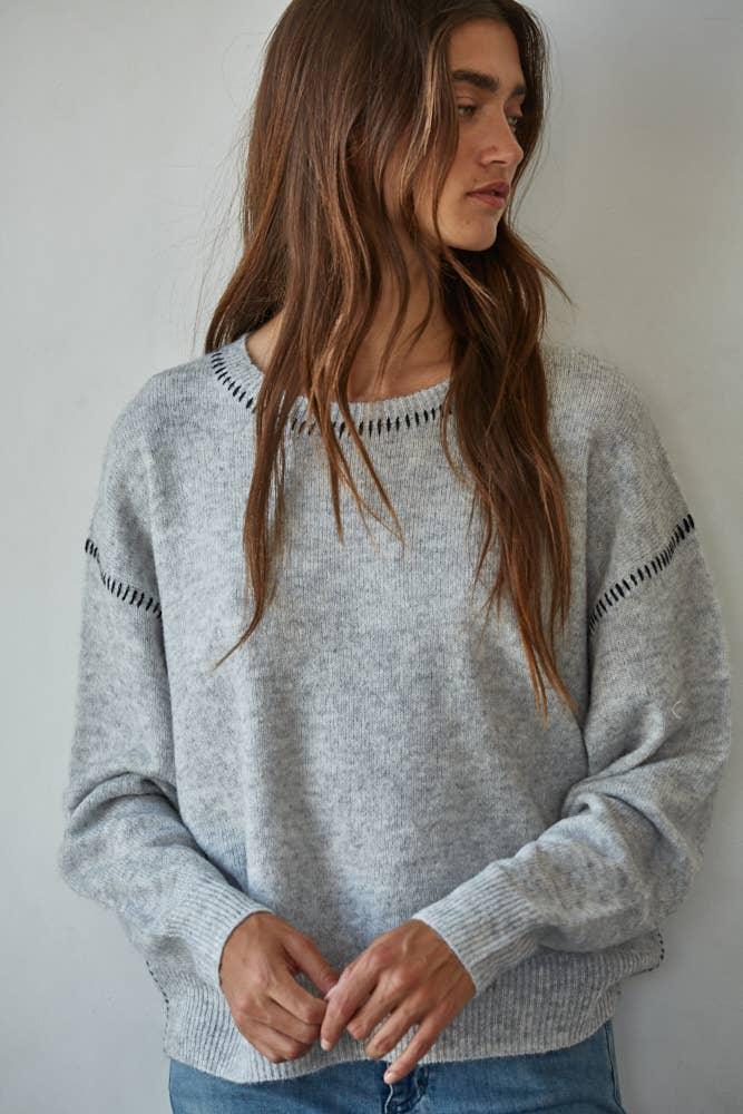 By Together Knit Sweater w/Contrast Stitches Detail