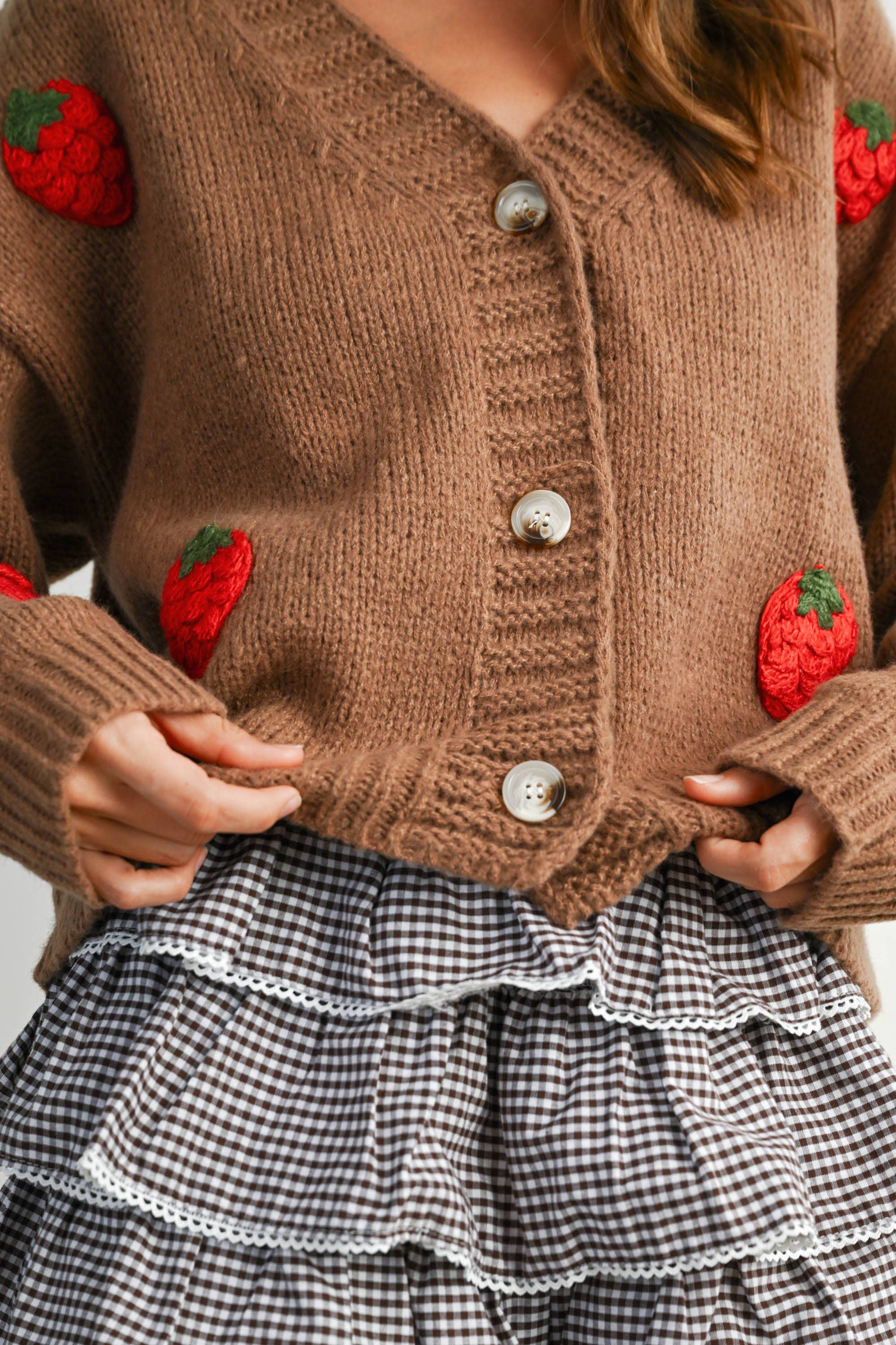 Strawberry Embroidered Cropped Cardigan - BMC7609