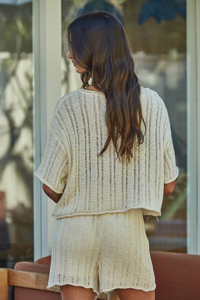 W2420T | Knit Sweater Acrylic Nylon Crew See Through Top