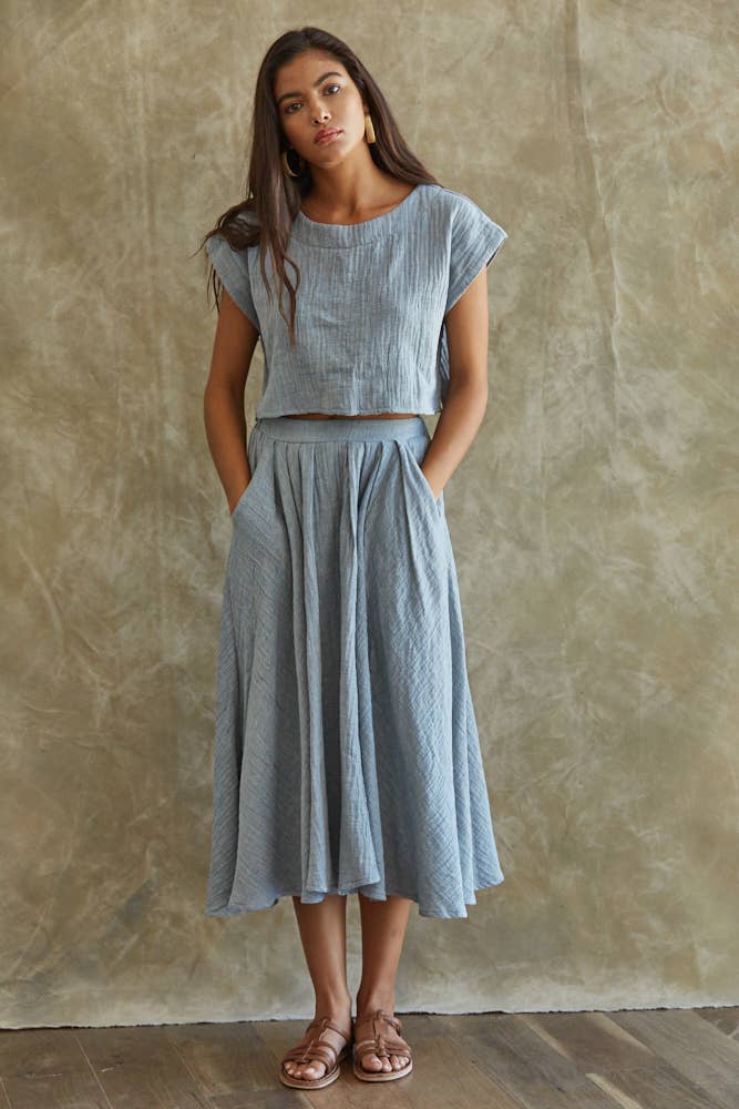 By Together L5377 | Woven Linen Crop Top