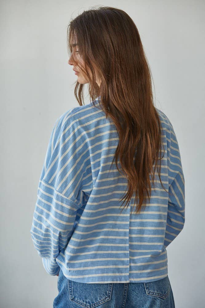 L8797T | Knit Cotton Striped Mock Neck Long Sleeve