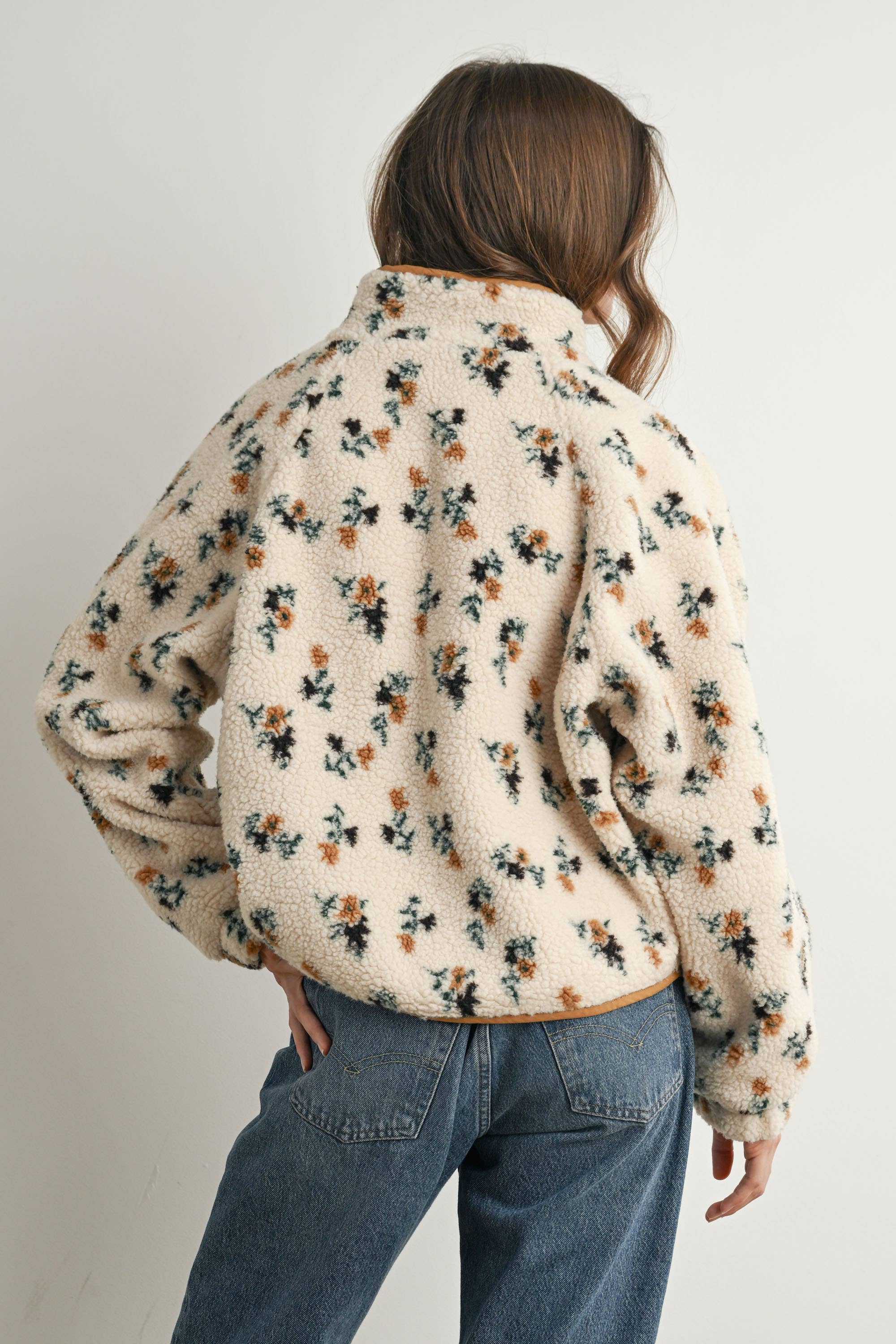 Floral Print Fluffy Fleece Jacket - BMJ7811