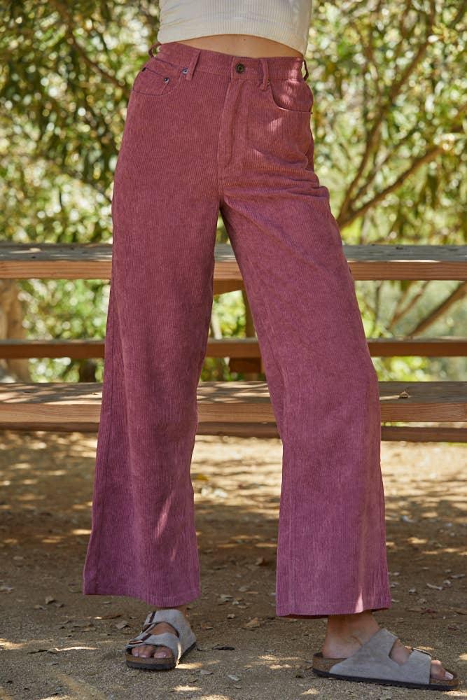 L5690-1 | Woven Corduroy High Waisted Straight Fit Pants