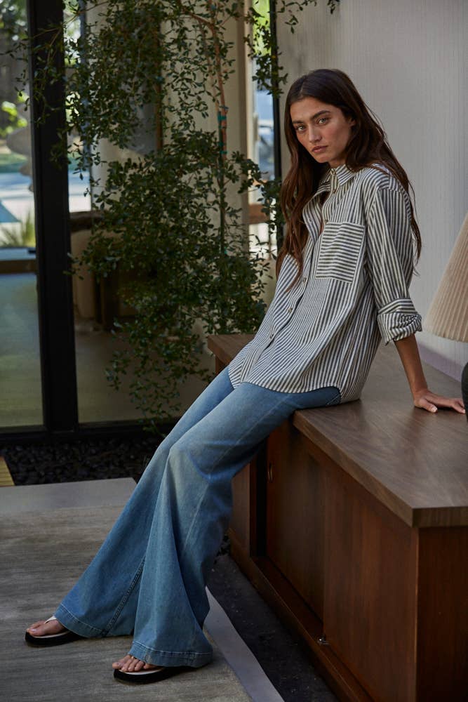 By Together L5611 | Woven Cotton Collar Neck Button Front Long Sleeve
